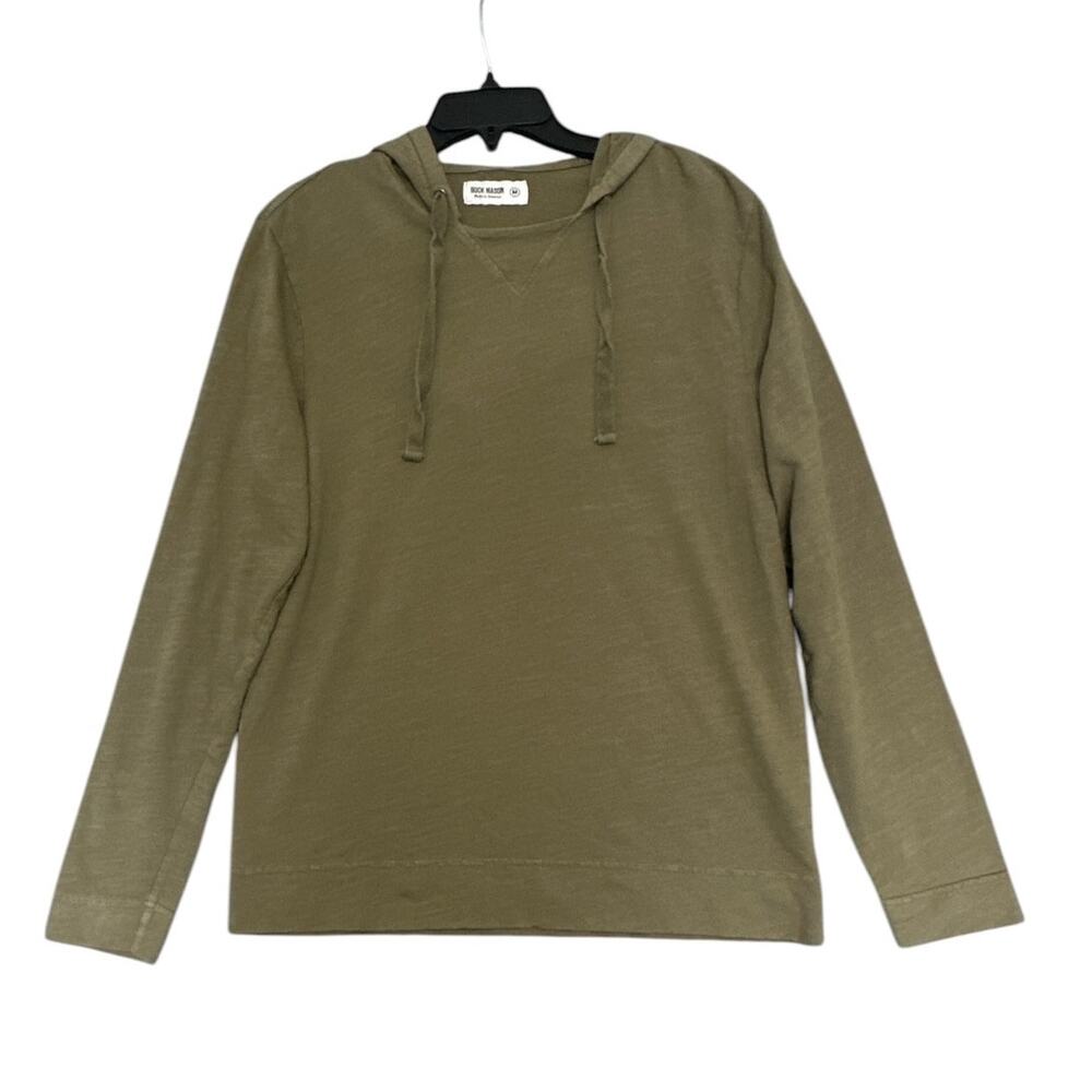 Buck Mason Hoodie Men's Medium Pullover Sweatshirt Olive Green Drawstring Casual